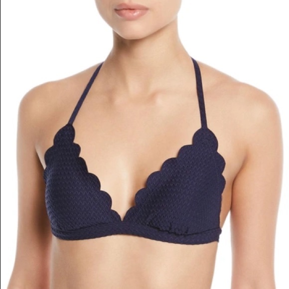 KATE SPADE Scallop Textured Triangle Swim Top In French Navy Size Large - Picture 7 of 7
